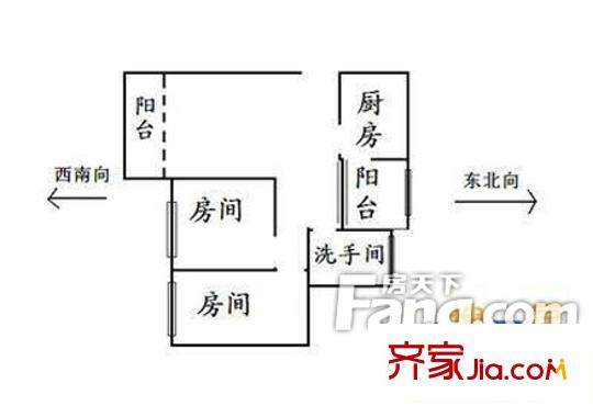 东风广场三期户型图2室1厅户型图 2室1厅1卫1厨