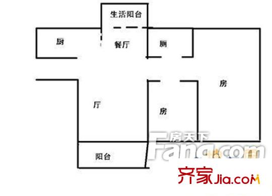 东风广场三期户型图2室2厅户型图 2室2厅1卫1厨