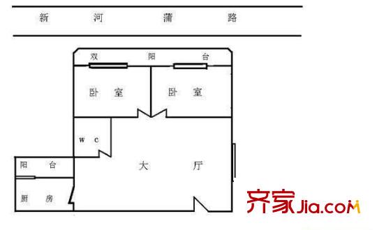 东湖豪苑户型图2室1厅户型图 2室1厅1卫1厨