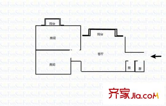 东湖豪苑户型图2室1厅户型图 2室1厅1卫1厨