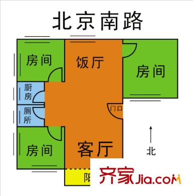 北京南路小区户型图3室2厅户型图 3室2厅1卫1厨