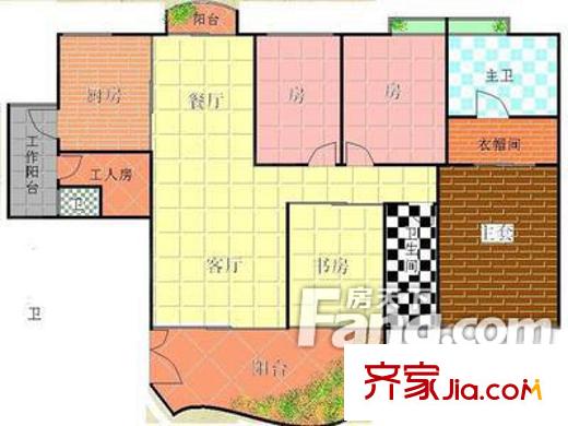 汇景新城中央庭园户型图5室2厅户型图 5室2厅3卫1厨