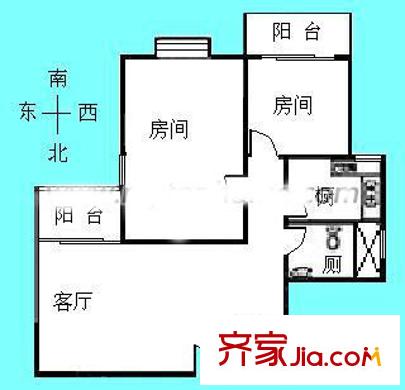 坚真花园第三期 两房户型图
