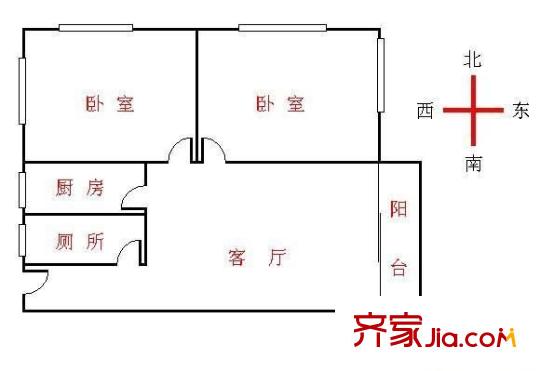 福龙苑户型图2室1厅户型图 2室1厅1卫1厨