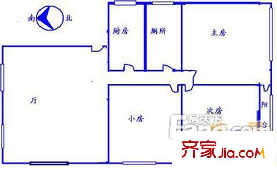 庙前西街小区户型图3室1厅户型图 3室1厅1卫1厨