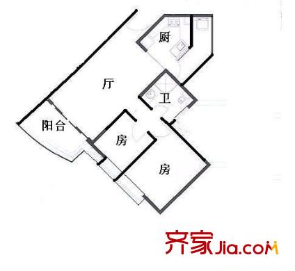 东山锦轩户型图2室1厅户型图 2室1厅1卫1厨