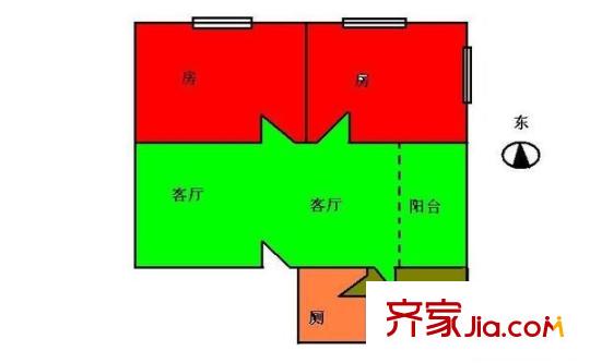 东山锦轩户型图2室1厅户型图 2室1厅2卫1厨