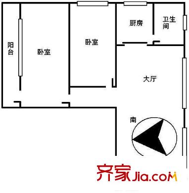 庙前西街小区户型图2室1厅 户型图 2室1厅1卫1厨