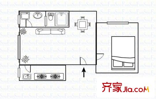 东湖新村户型图1室1厅户型图 1室1厅1卫1厨