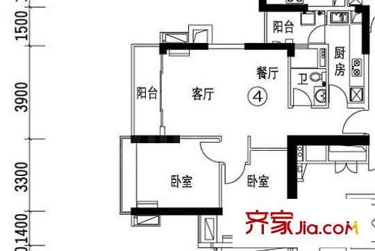 保利中辰广场户型图B2栋04单元 2室2厅1卫1厨