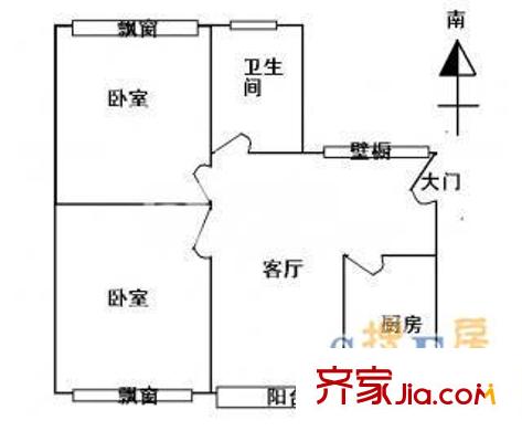 天荣小区户型图2室1厅户型图 2室1厅1卫1厨
