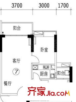 保利中辰广场户型图B1栋07单元 2室2厅1卫1厨