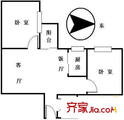 鸿燕居户型图2室2厅户型图 2室2厅1卫1厨