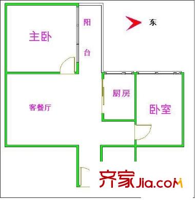 鸿燕居户型图2室1厅户型图 2室1厅1卫1厨