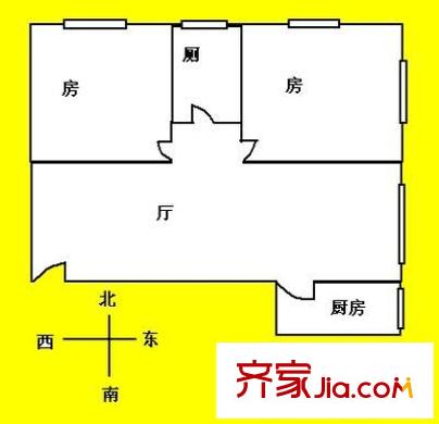 人民中路小区户型图2室1厅户型图 2室1厅1卫1厨