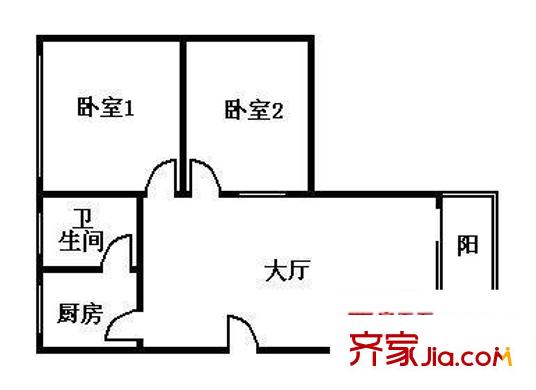 人民中路小区户型图2室1厅户型图 2室1厅1卫1厨