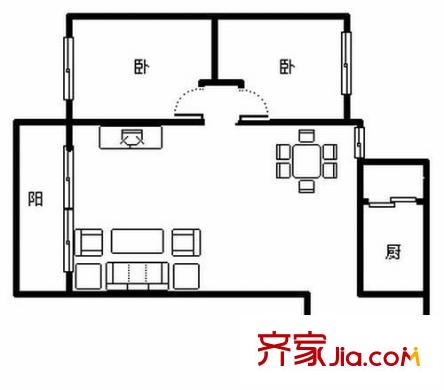 蓝色快线户型图2室2厅户型图 2室2厅1卫1厨