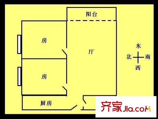 蓝色快线户型图2室1厅户型图 2室1厅1卫1厨