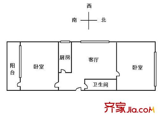 东川大厦户型图2室1厅户型图 2室1厅1卫1厨