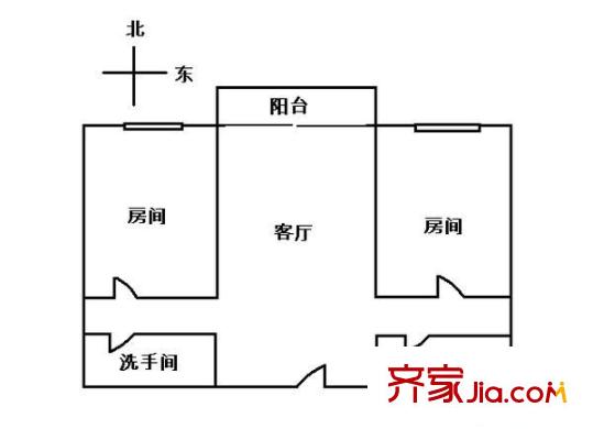 东川大厦户型图2室1厅户型图 2室1厅1卫1厨