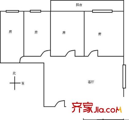 东川大厦户型图4室1厅户型图 4室1厅1卫1厨