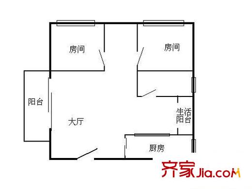 东川大厦户型图2室1厅户型图 2室1厅1卫1厨
