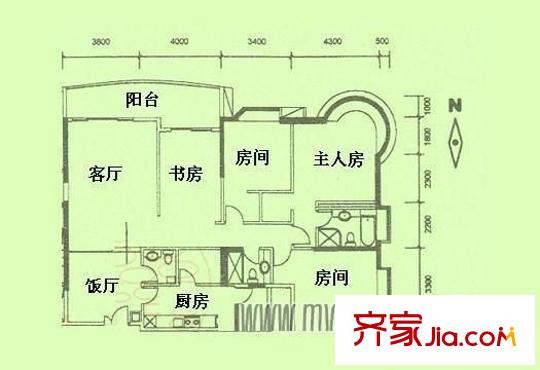 嘉颐居户型图4室2厅户型图 4室2厅2卫1厨