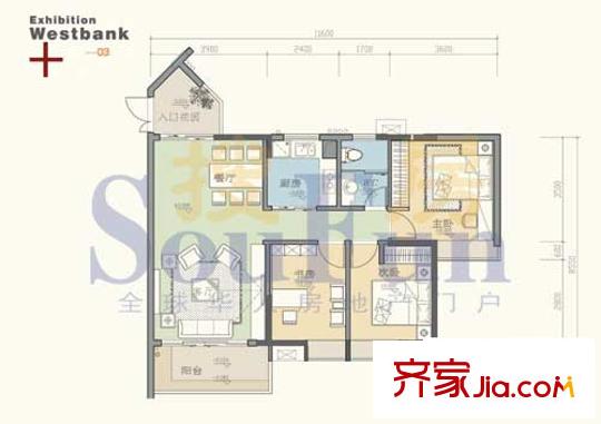 恒鑫东和湾户型图03单元 3室2厅1卫1厨