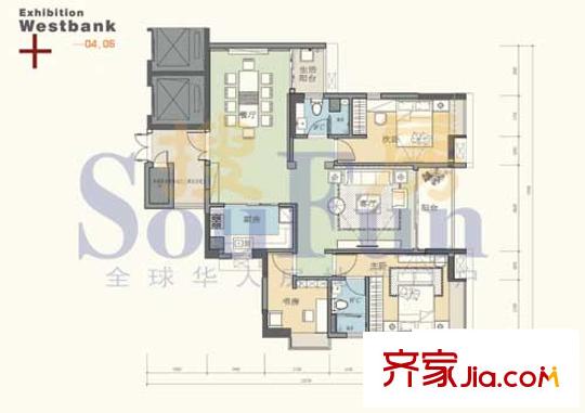 恒鑫东和湾户型图04.05单元 3室2厅1卫1厨