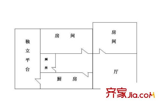 五羊新城H区户型图2室1厅户型图 2室1厅1卫1厨