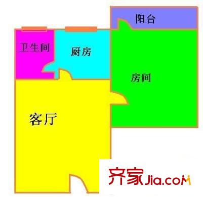 五羊新城H区户型图1室1厅户型图 1室1厅1卫1厨