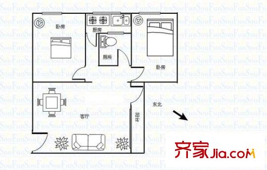 君紫花园 2室 户型图