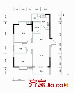 恒鑫御雅庭户型图御云阁03单位 3室2厅1卫