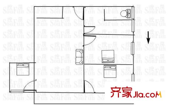 大沙头路小区户型图3室1厅户型图 3室1厅1卫1厨