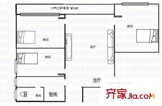 大沙头路小区户型图3室2厅户型图 3室2厅1卫1厨