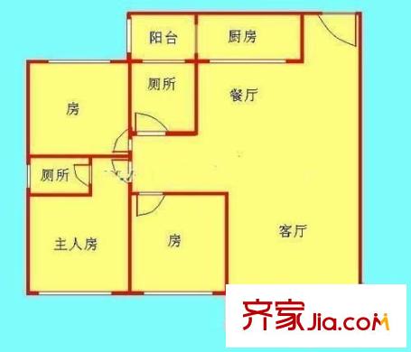 中信乐涛苑户型图3室2厅户型图 3室2厅2卫1厨