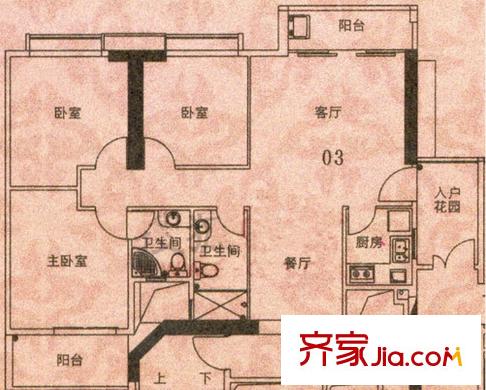 御东和府户型图3室2厅户型图 3室2厅2卫1厨