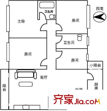瑞心苑户型图4室2厅户型图 4室2厅2卫1厨