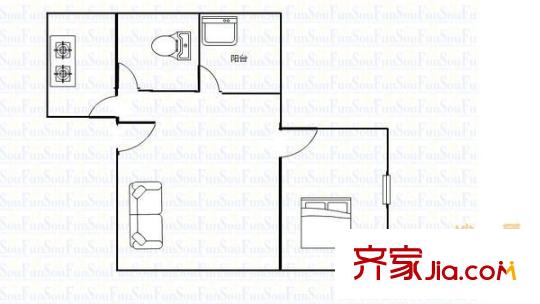 瑞心苑户型图1室1厅户型图 1室1厅1卫1厨