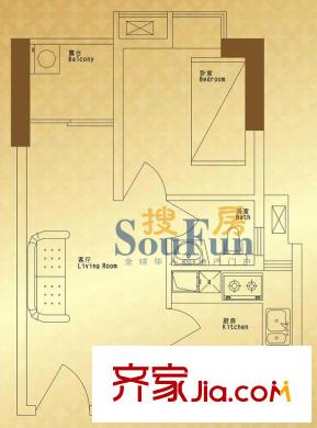 馨润尚寓户型图B1座08单元户型图 1室1厅1卫1厨