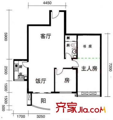 益鹏翠苑户型图3室2厅户型图 3室2厅1卫1厨