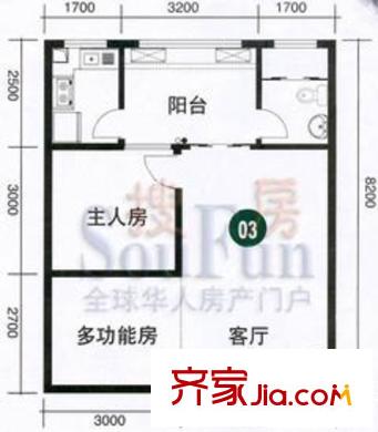 益鹏翠苑户型图C栋标准层03单元 2室2厅1卫1厨