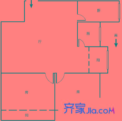 五山花园户型图2室1室户型图 2室1厅1卫1厨
