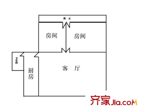 瑞华大厦户型图2室1厅户型图 2室1厅1卫1厨