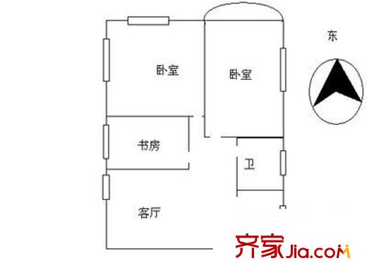 瑞华大厦户型图3室1厅户型图 3室1厅1卫1厨