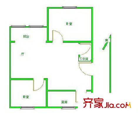 南方花园户型图2室1厅户型图 2室1厅1卫1厨