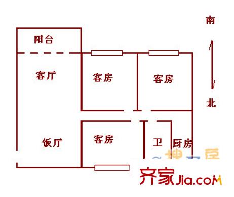明轩户型图3室2厅户型图 3室2厅1卫1厨