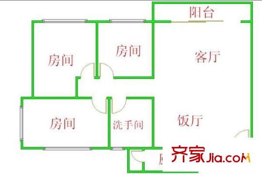 光大花园水岸榕城(K区)户型图3室2厅户型图 3室2厅1卫1厨