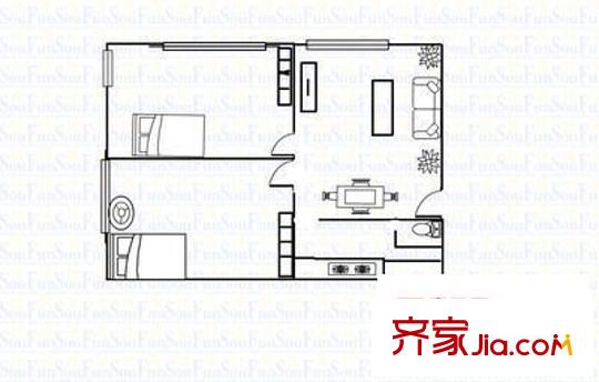 金鼎大厦户型图2室2厅户型图 2室2厅1卫1厨