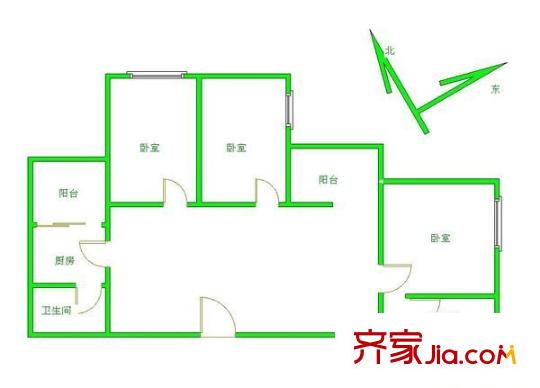 金鼎大厦户型图3室2厅户型图 3室2厅2卫1厨